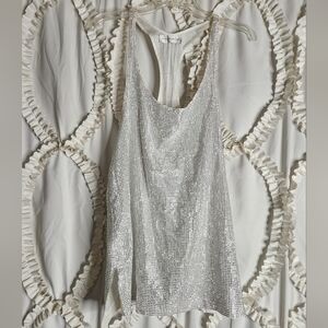 Faith Connexion White Ponged Silk Sleeveless Top Gemstone Size XS